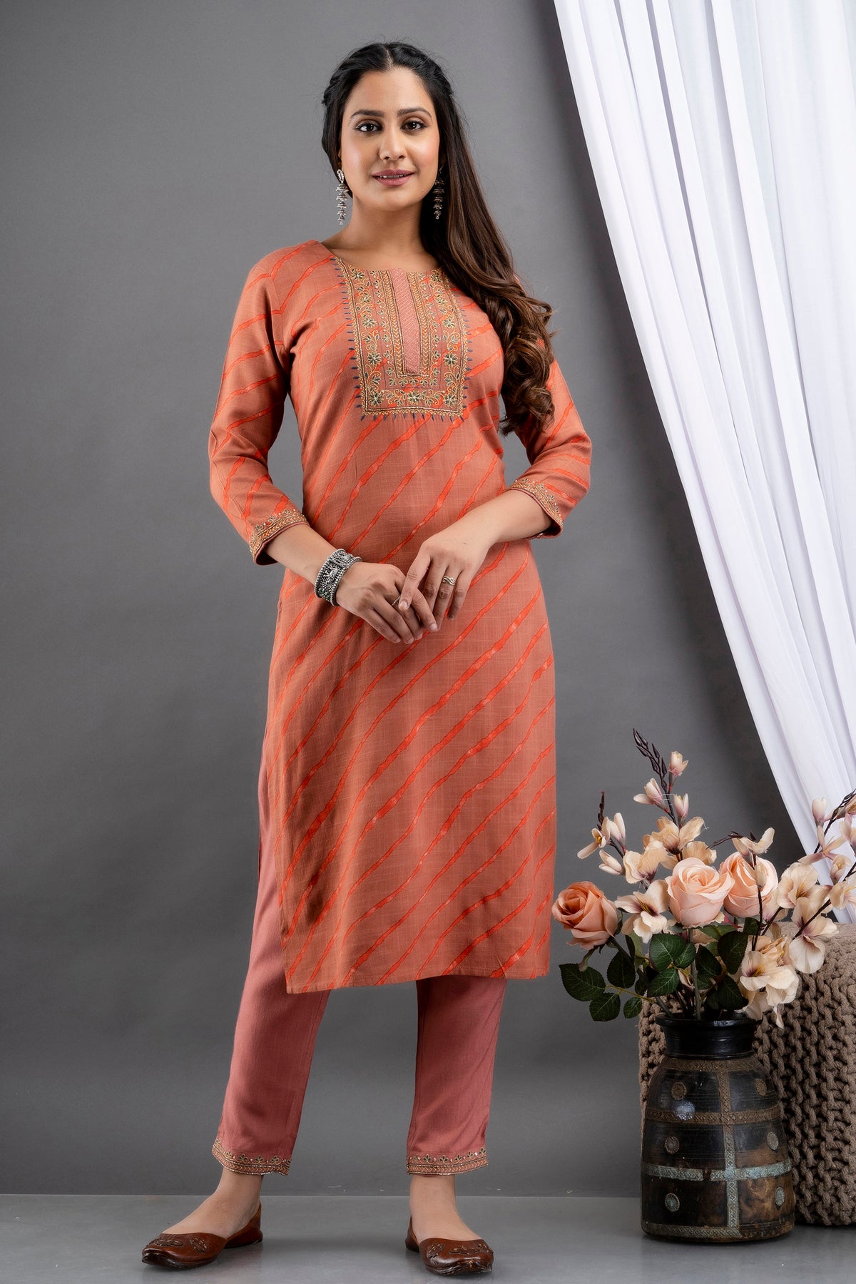 Lehariya Printed 2 Pc Kurta Set with Adda Work