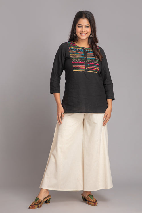 Rayon Linen Top with Colorful Embroidery