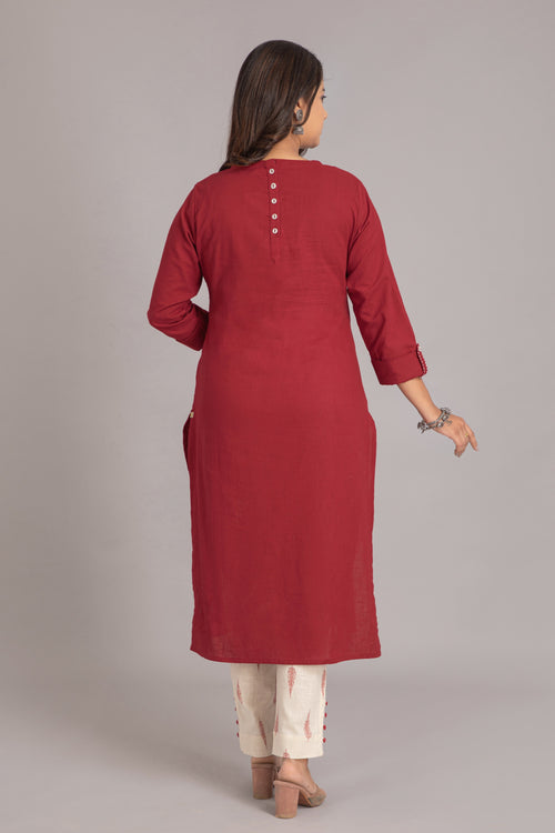 Embroidered Straight Kurti with Printed Trouser