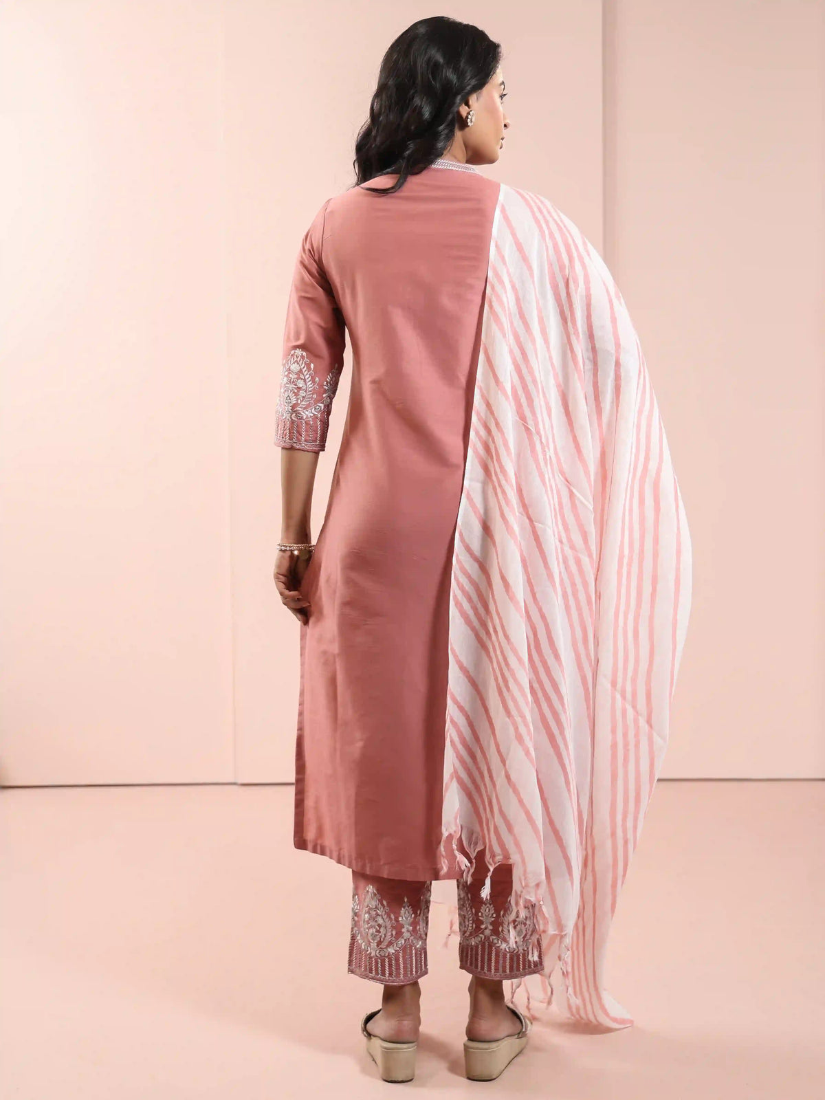 SILK BASE MIRROR EMBROIDERY 3PC KURTA SET