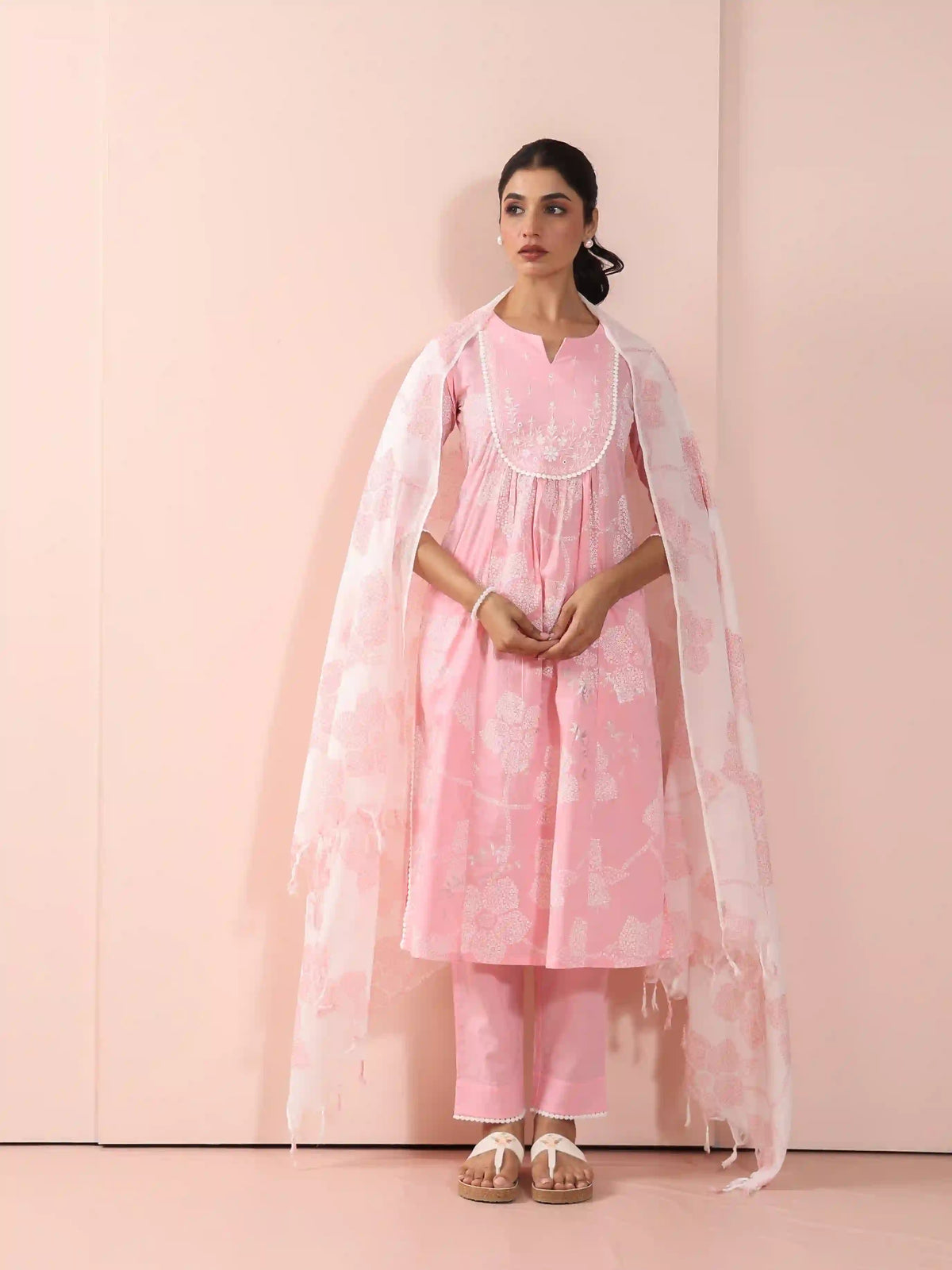MUL COTTON KHADI FOIL PRINTED 3PC KURTA SET