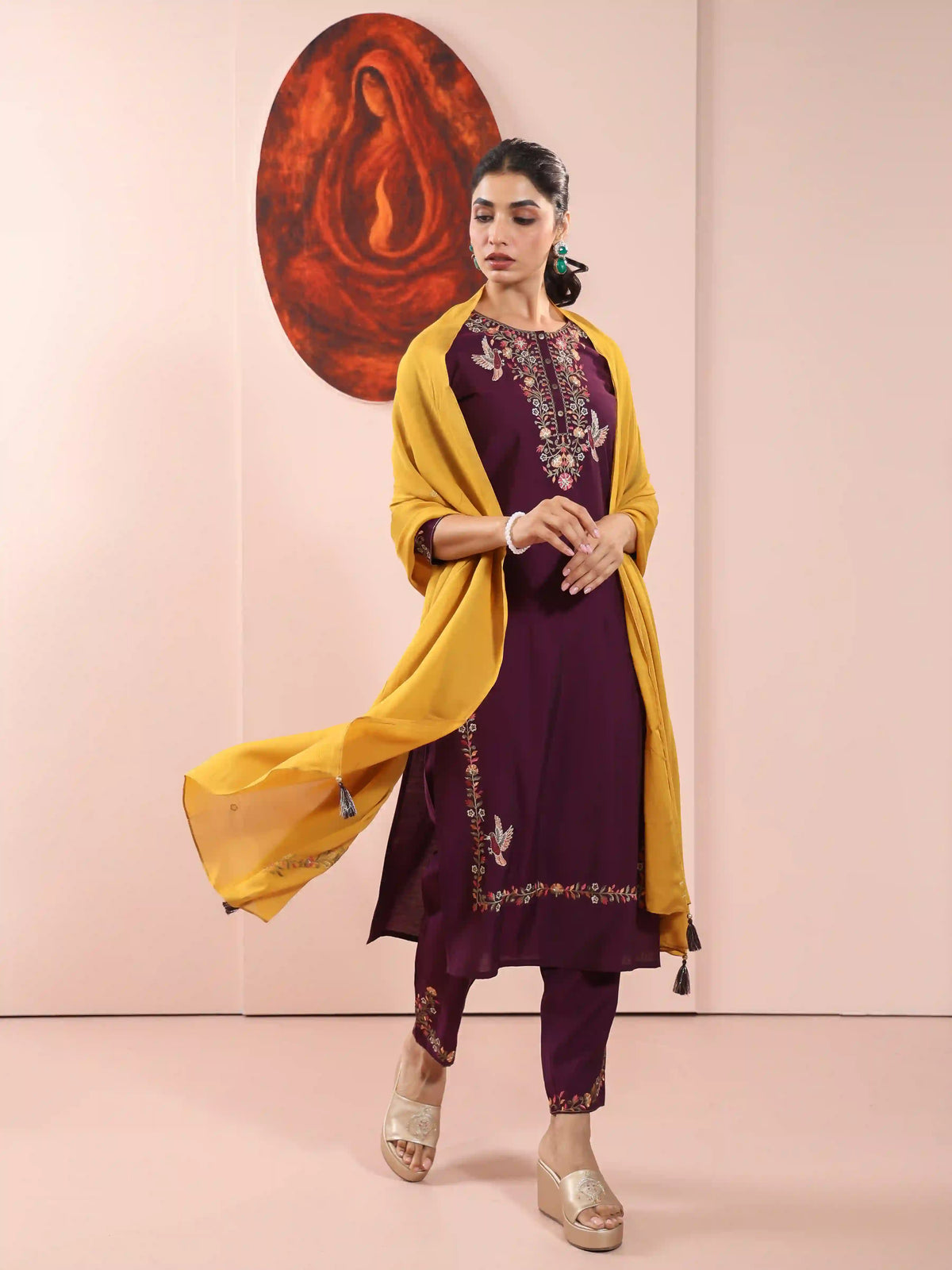 SILK BASE BEAUTIFUL EMBROIDERY 3PC KURTA SET WITH SEQUENCE DETAILS