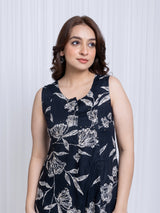 DABU WITH FOIL PRINTED FLARED MID LENGTH DRESS