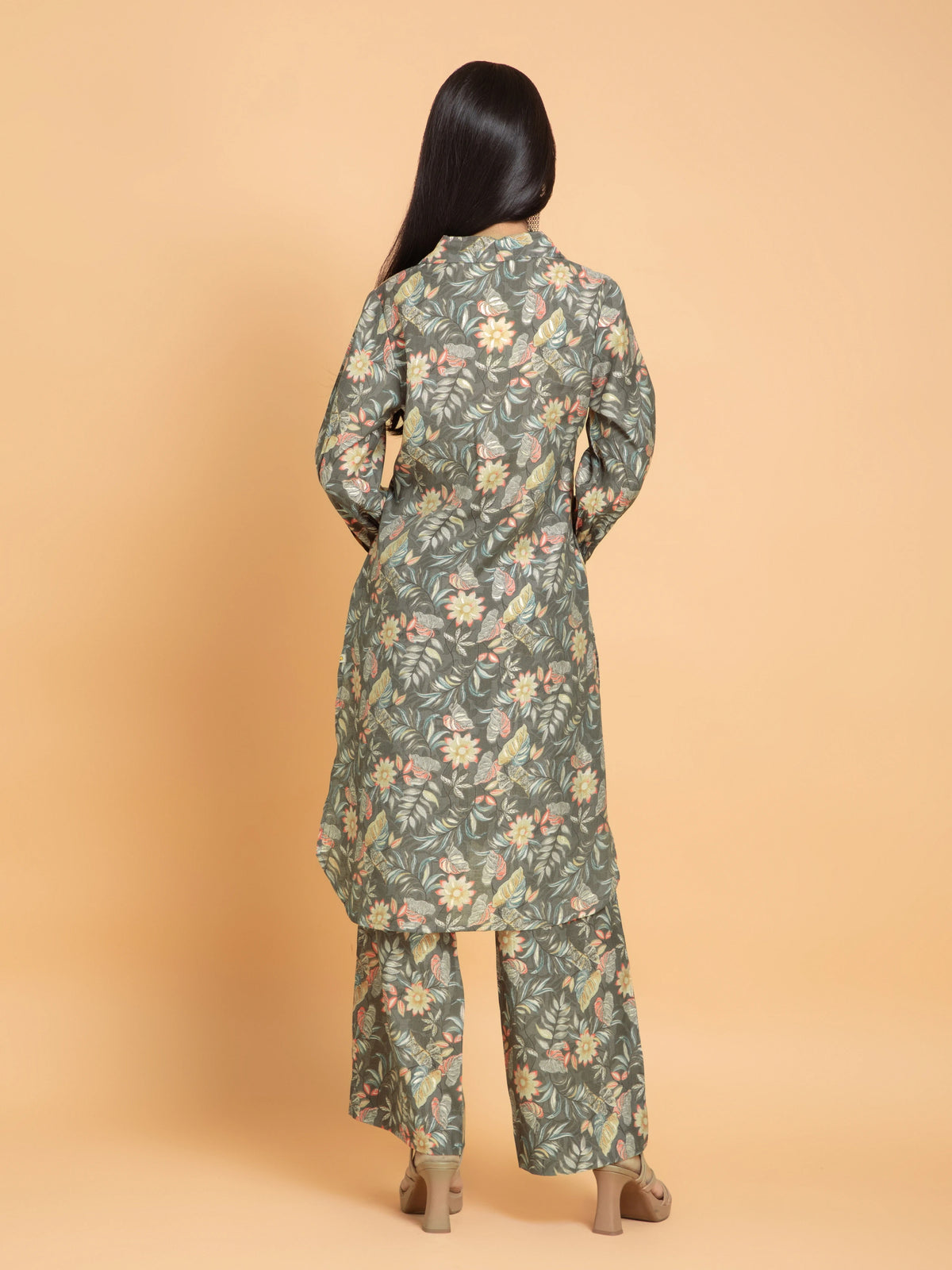 FLORAL PRINTED 2PC CO-ORD SET DETAILED WITH ADDA WORK CRAFT BUTTONS