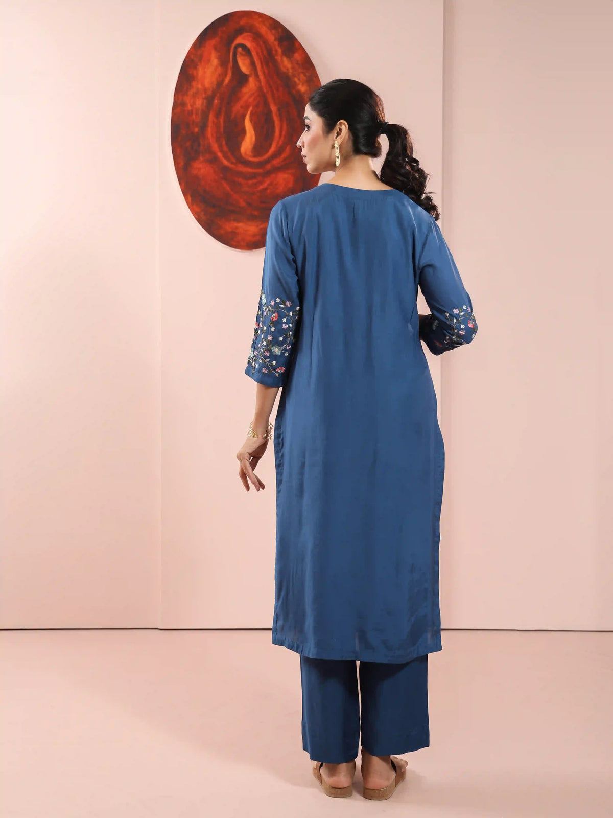 Muslin Silk 3PCS Kurta Pant Set with Embroidery