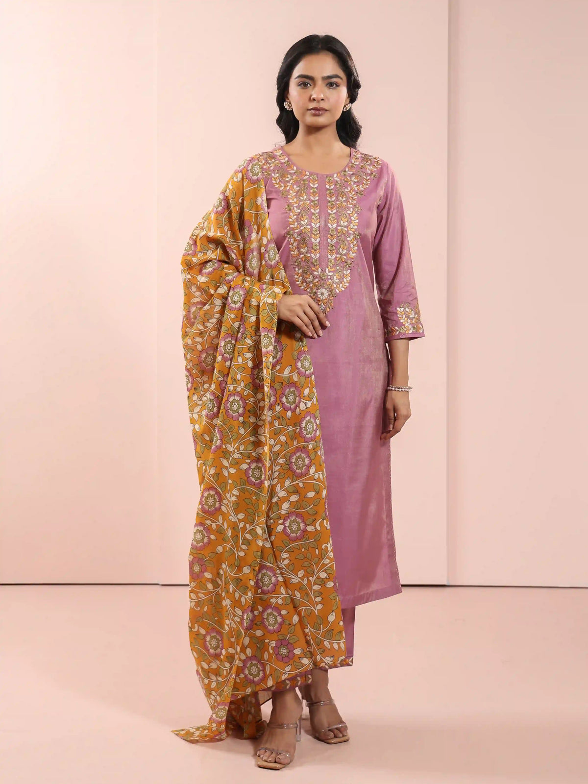SHIMMER 3PC CHIKANKARI EMBROIDERY KURTA SET EMBELLISHED WITH ADDA WORK HIGHLIGHTS