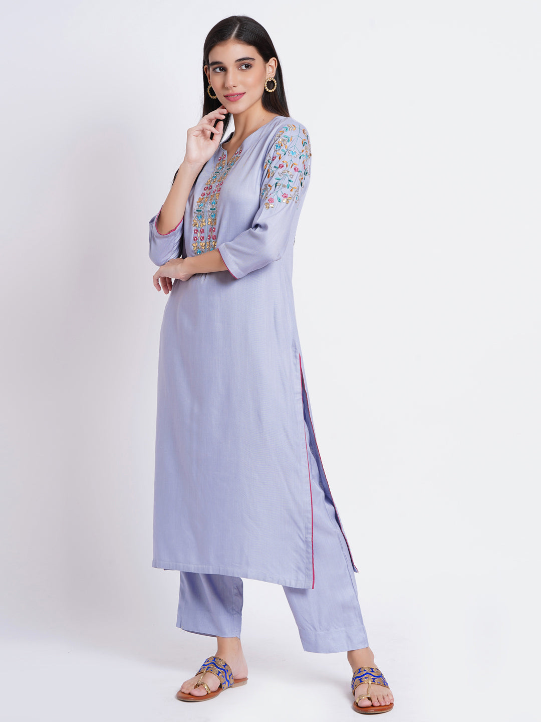 Rayon 2-Piece Kurta Set With Gota Embroidery