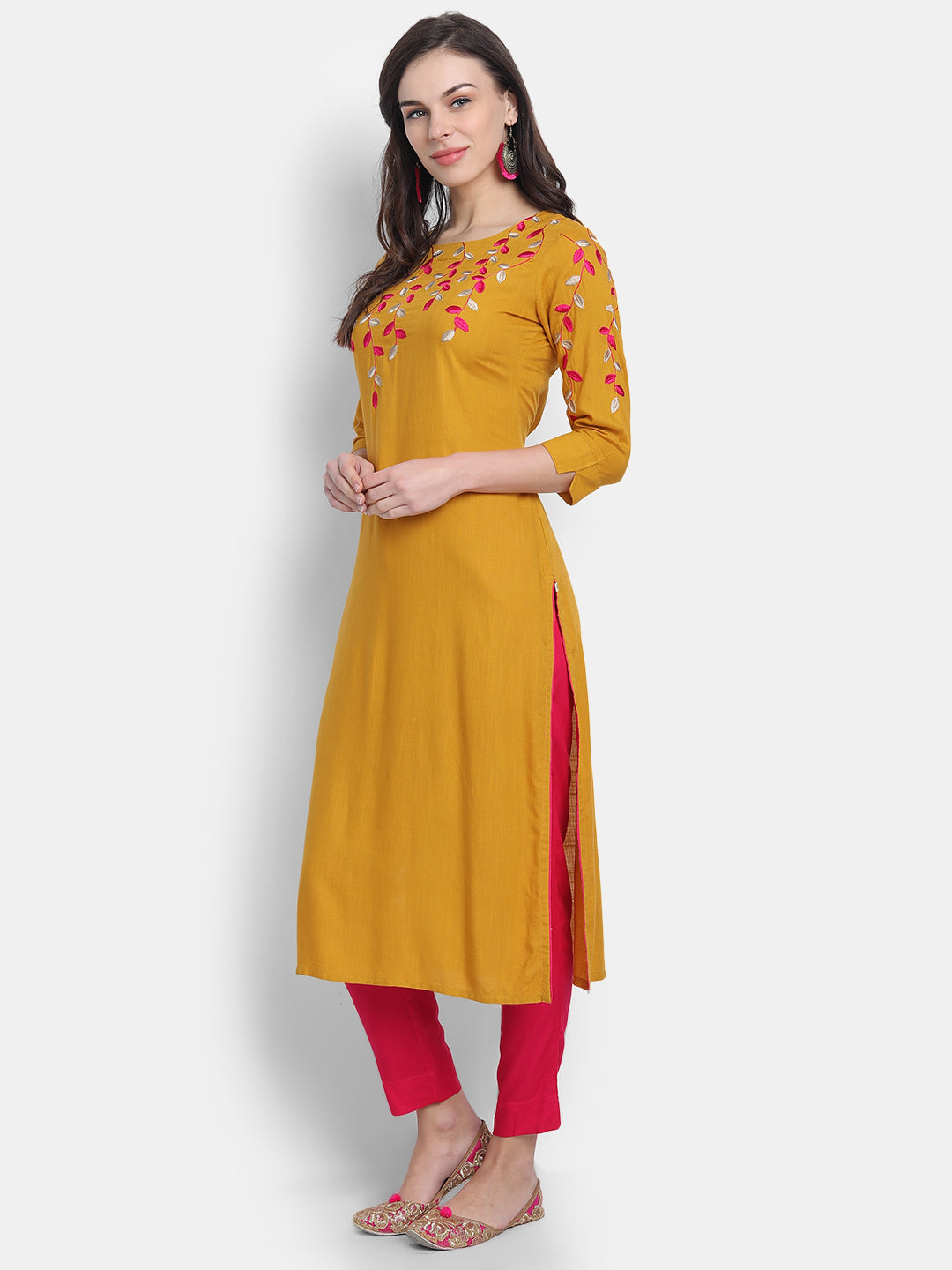 Multi Colour Straight Long Kurti with Embroidery