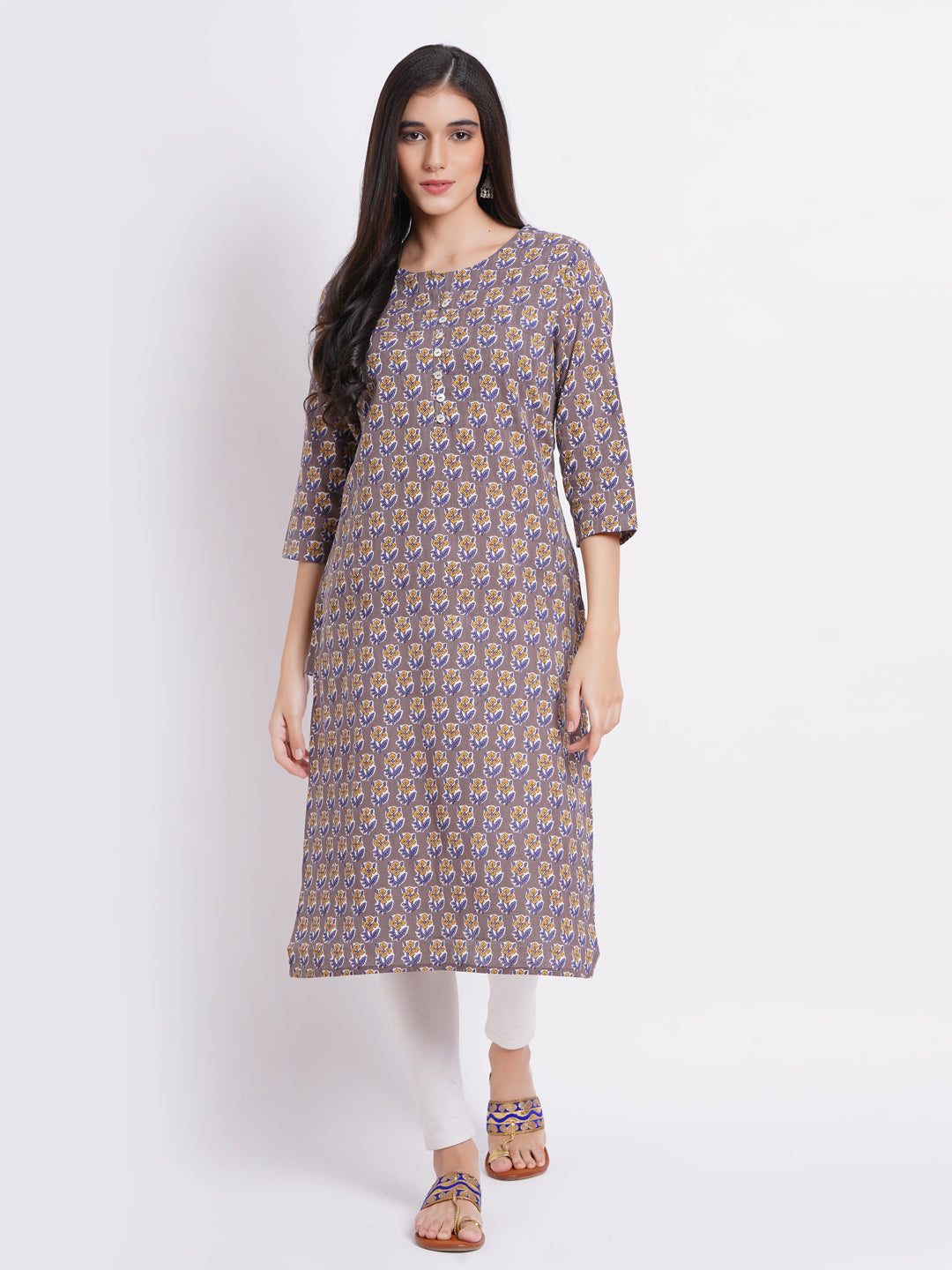 Cotton Printed Long Kurti With Button Details