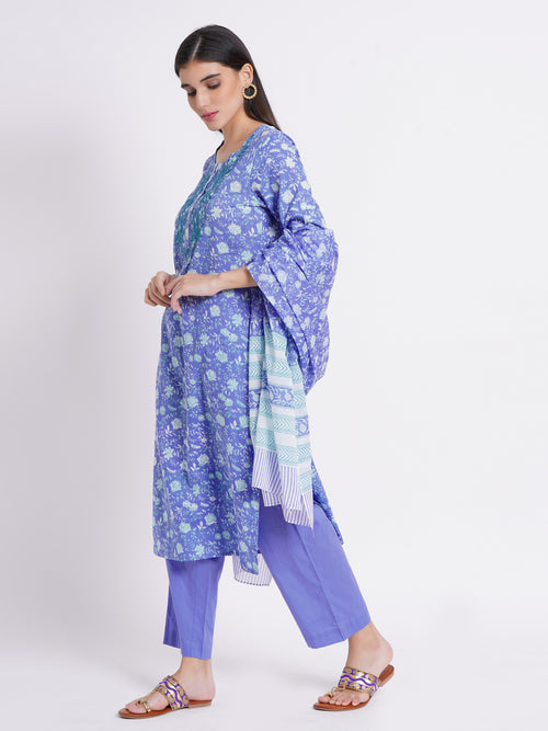 Mul Cotton 3-Piece Kurta Set with Beautiful Embroidery