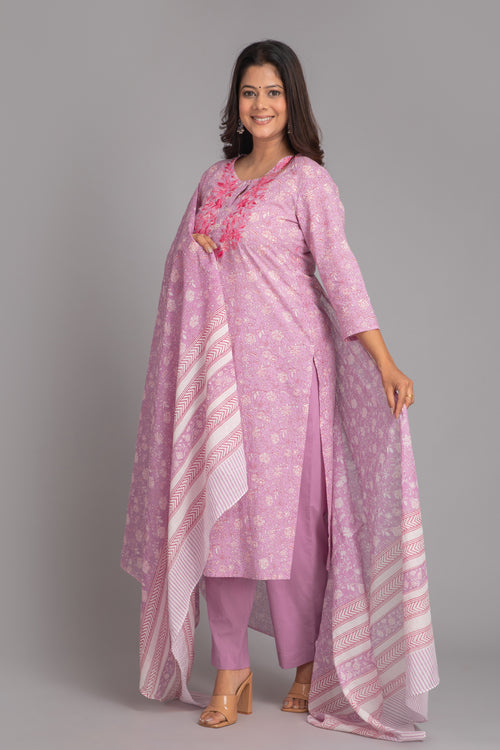 Mul Cotton 3-Piece Kurta Set with Beautiful Embroidery