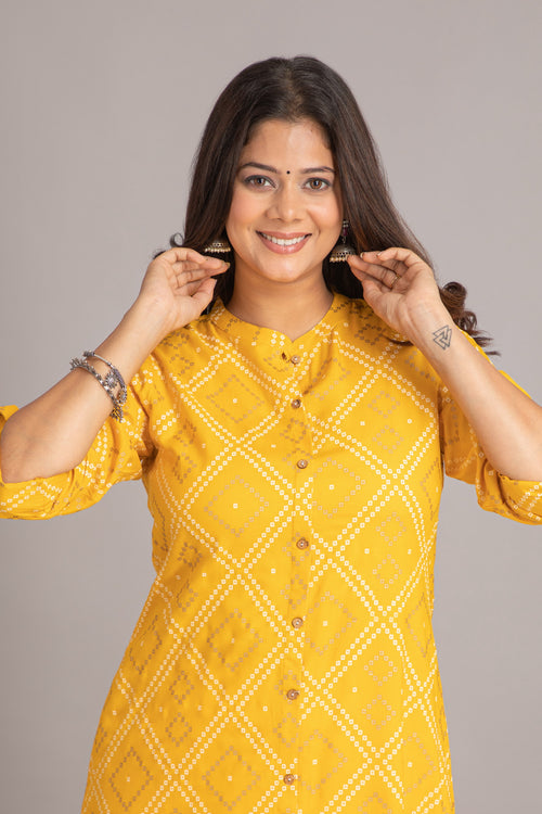 Bandhej Printed A-Line Long Kurti