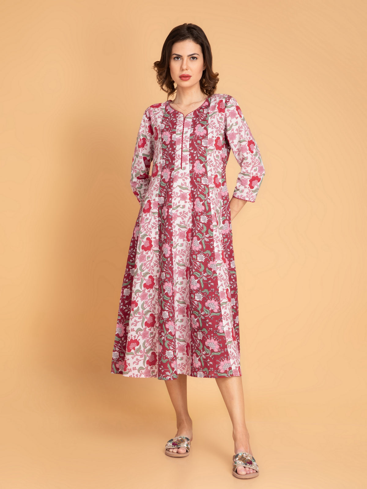 Mul Cotton Printed Kalidar Kurti with Zari Work