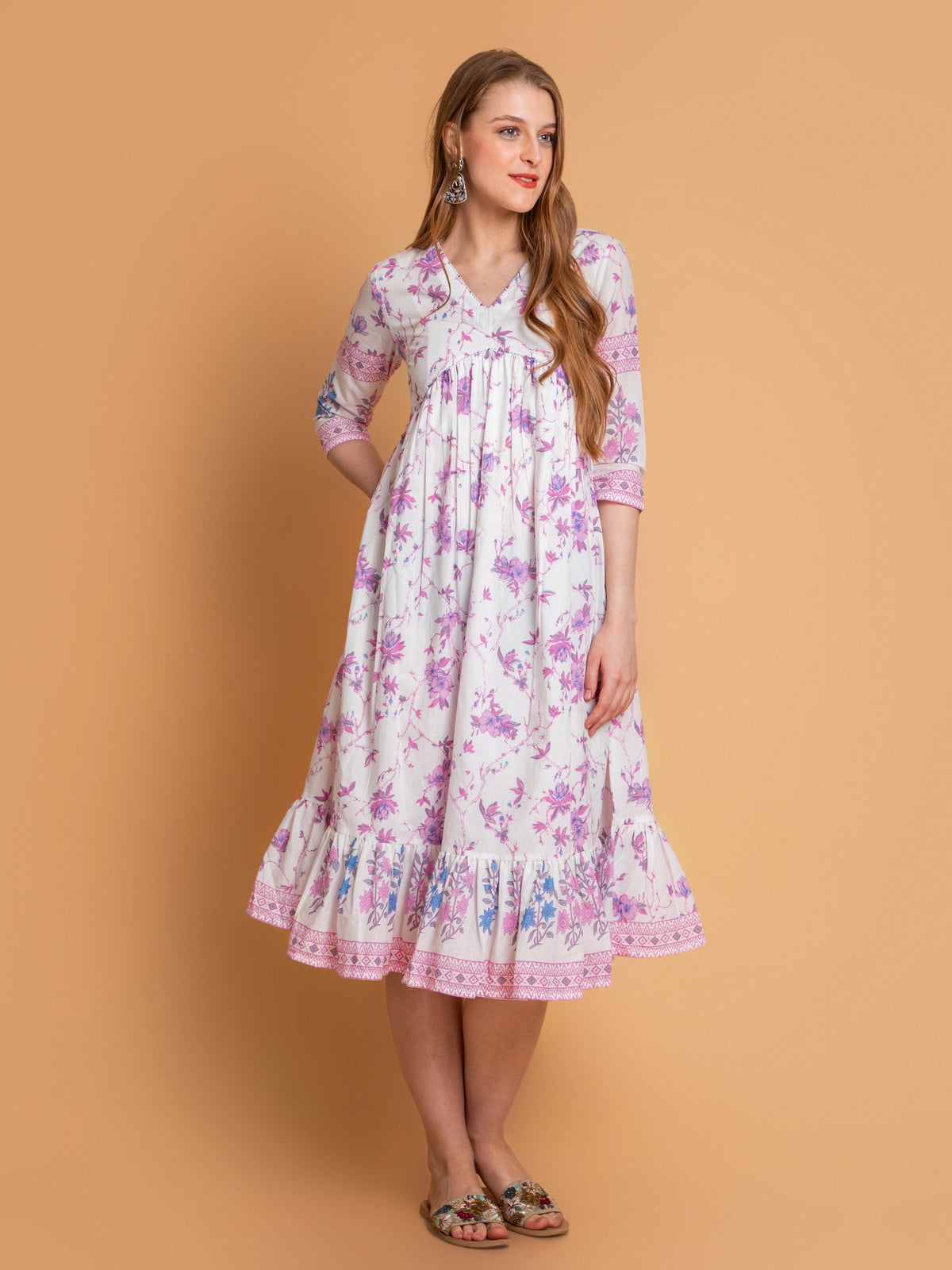 Mul cotton Floral Printed Alia Cut Flared Dress