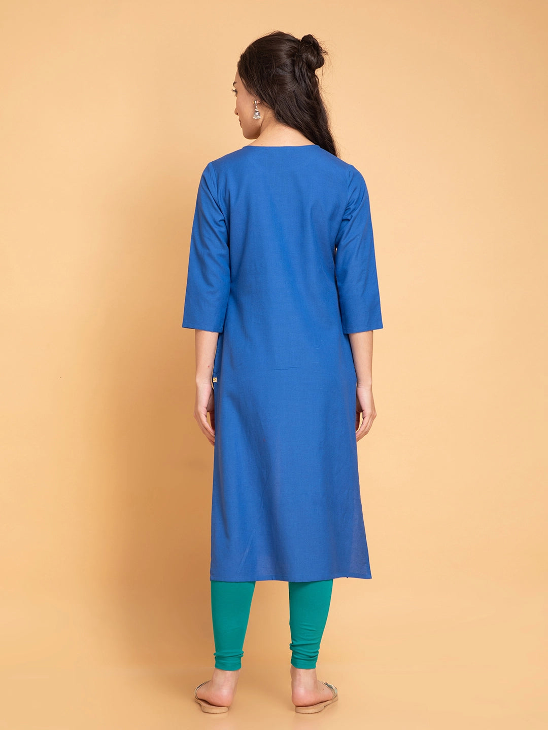 Linen Blend Long Kurti with Metal Buttons