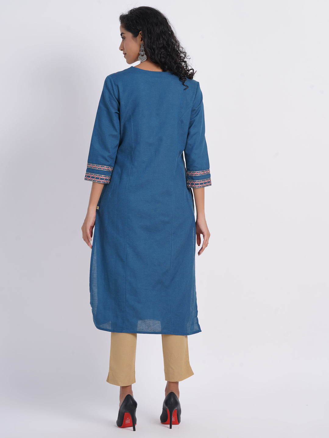 Rayon Linen Blend Princess Kali Kurti with Contrast Embroidery