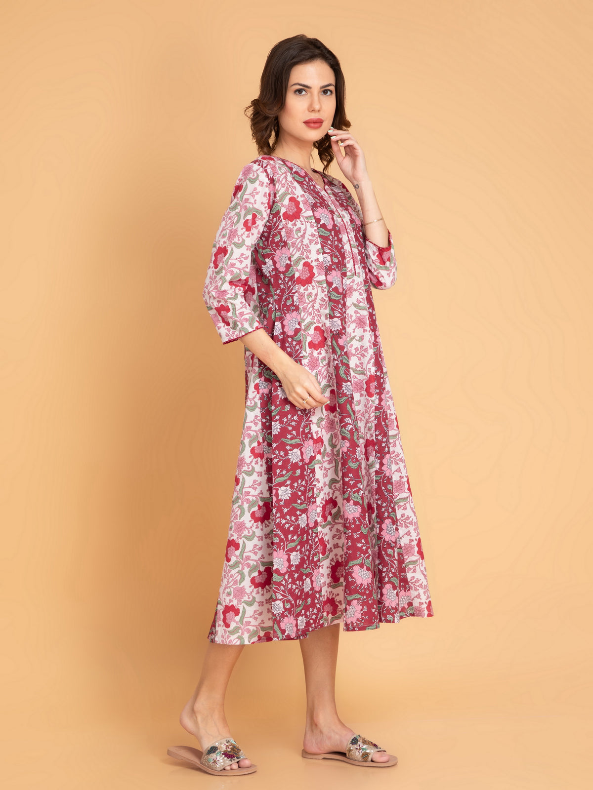 Mul Cotton Printed Kalidar Kurti with Zari Work