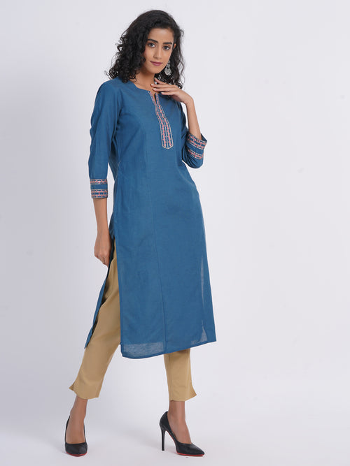 Rayon Linen Blend Princess Kali Kurti with Contrast Embroidery