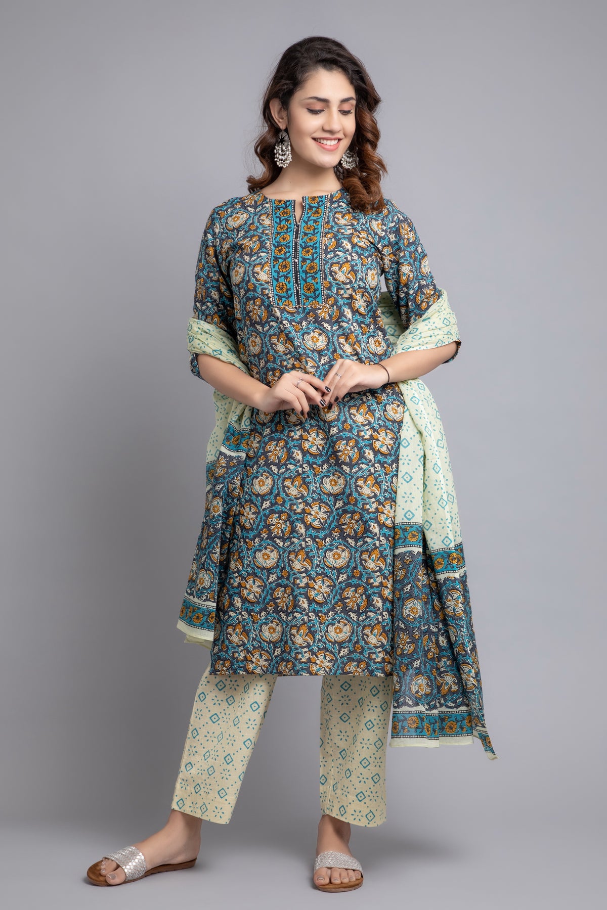 FLORAL PRINTED KURTA & PANT SET WITH DUPATTA