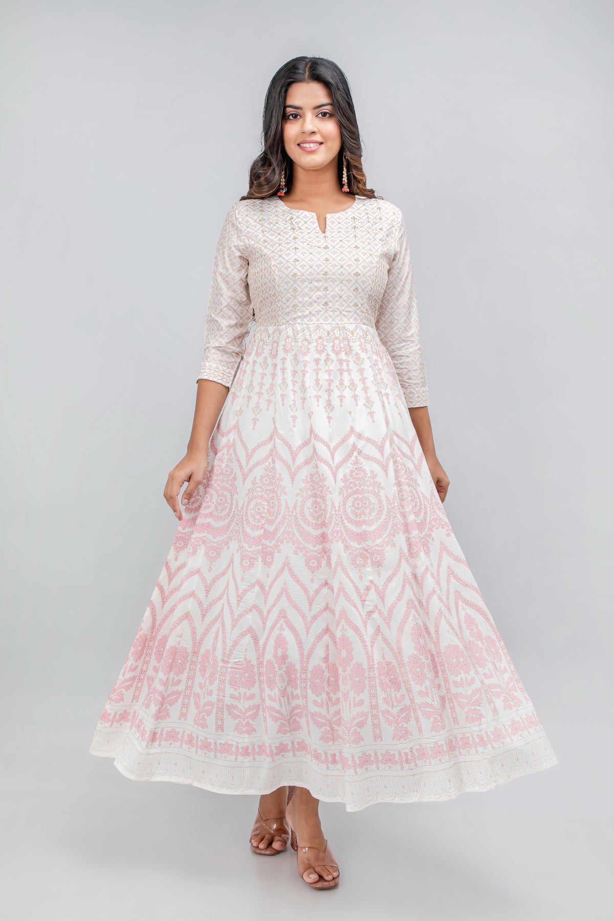 Silk Floor-Length Anarkali Dress with Adda Work