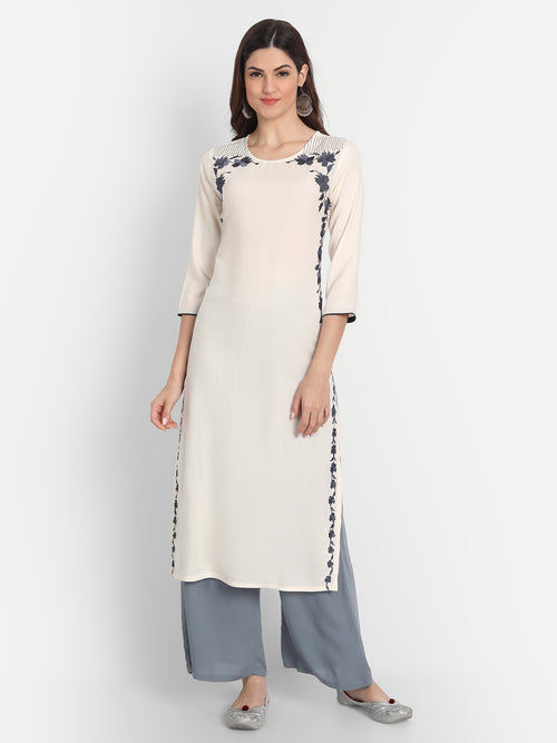 RAYON STRAIGHT EMBROIDERED LONG KURTI