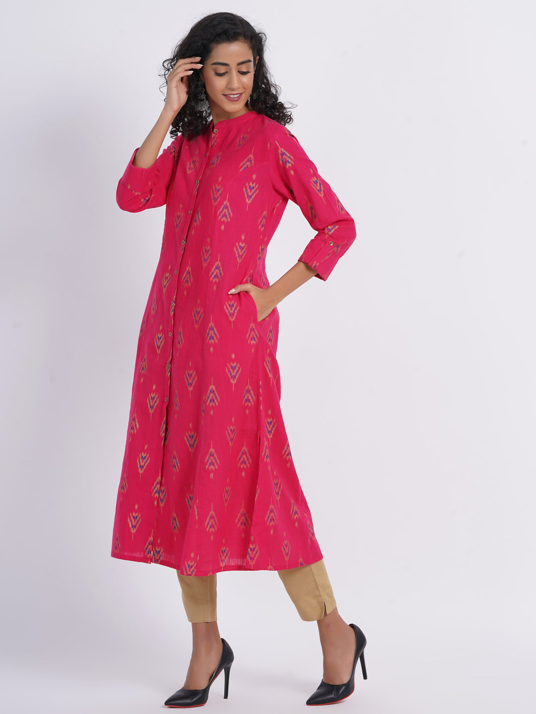 Ekat Gold Printed A-Line Long Kurti