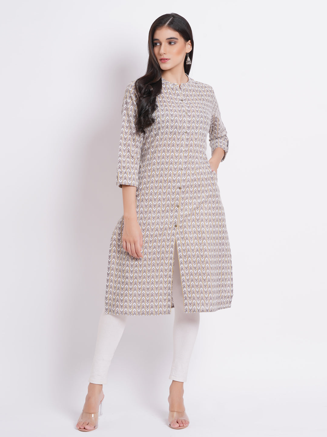 Casual Wear Printed Straight Kurti with Metal Buttons