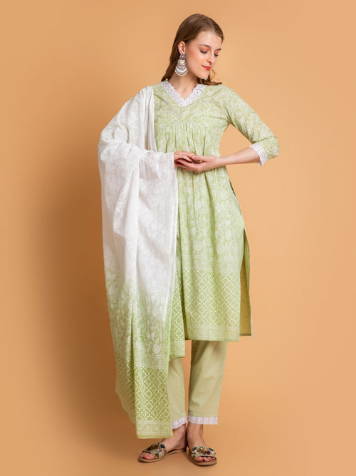 KHADI PRINTED ALIA CUT 3 PCS SET