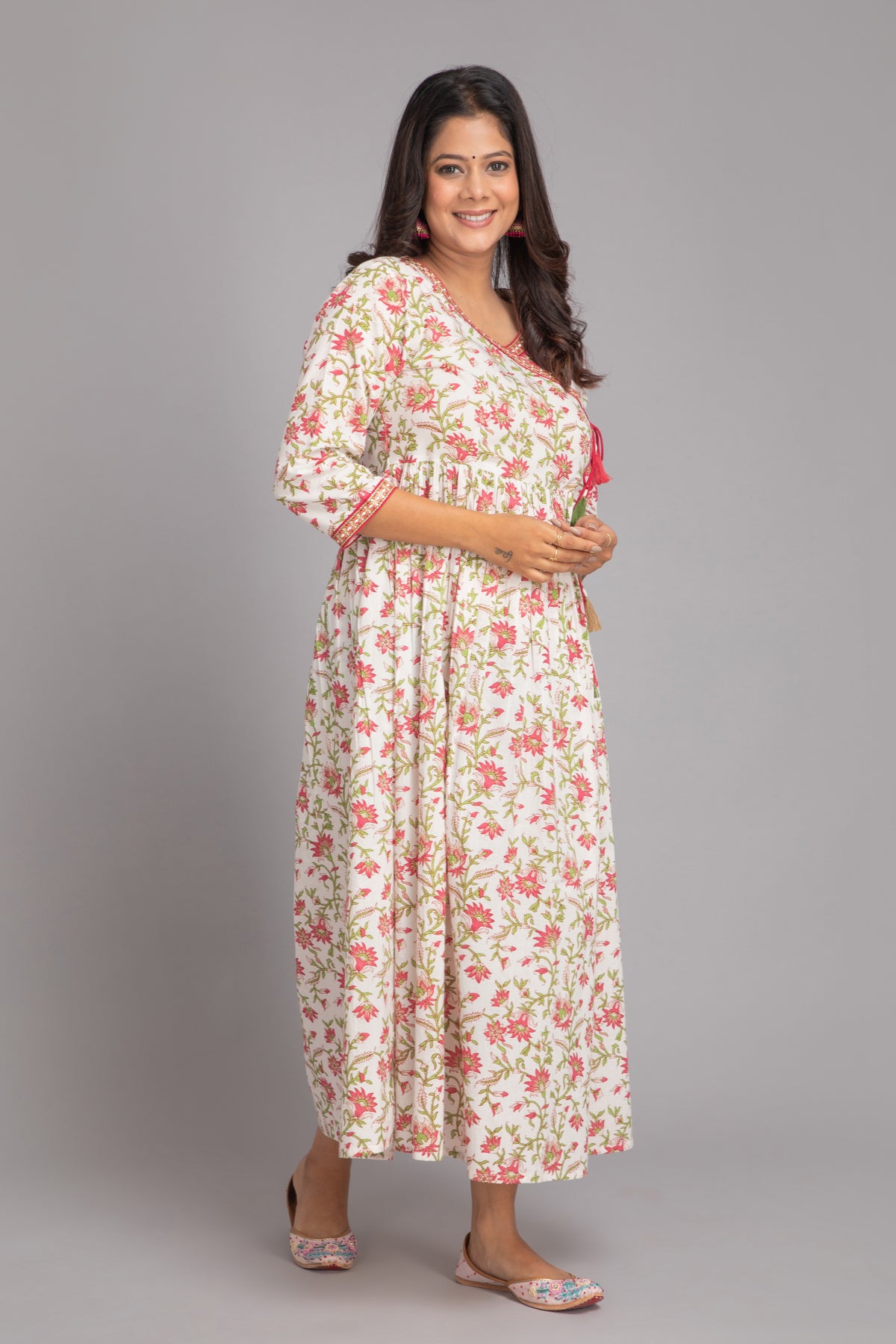 Handcrafted Mul Cotton Angrakha kurti with embroidery