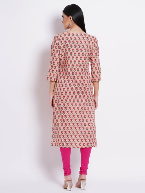 Cotton Printed Long Kurti With Button Details