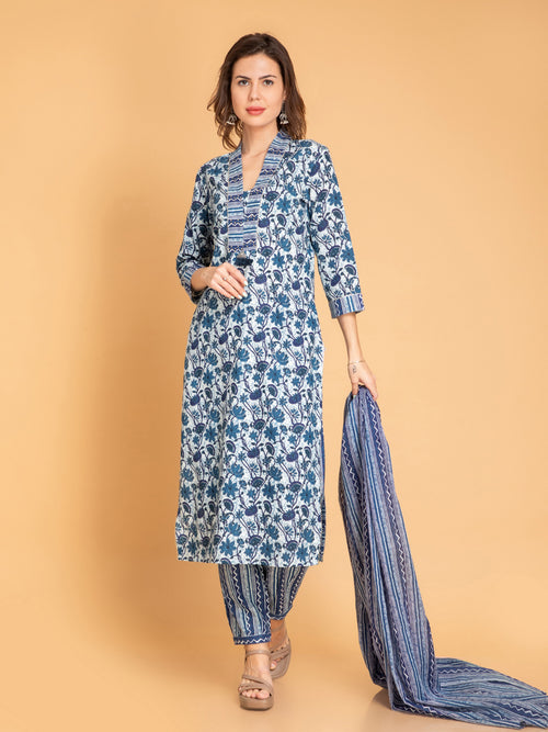 Handcrafted Cotton Dabu Print 3PC Kurta Set