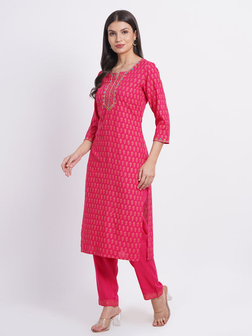 Gold Print Kurti with Handcrafted Embellishments