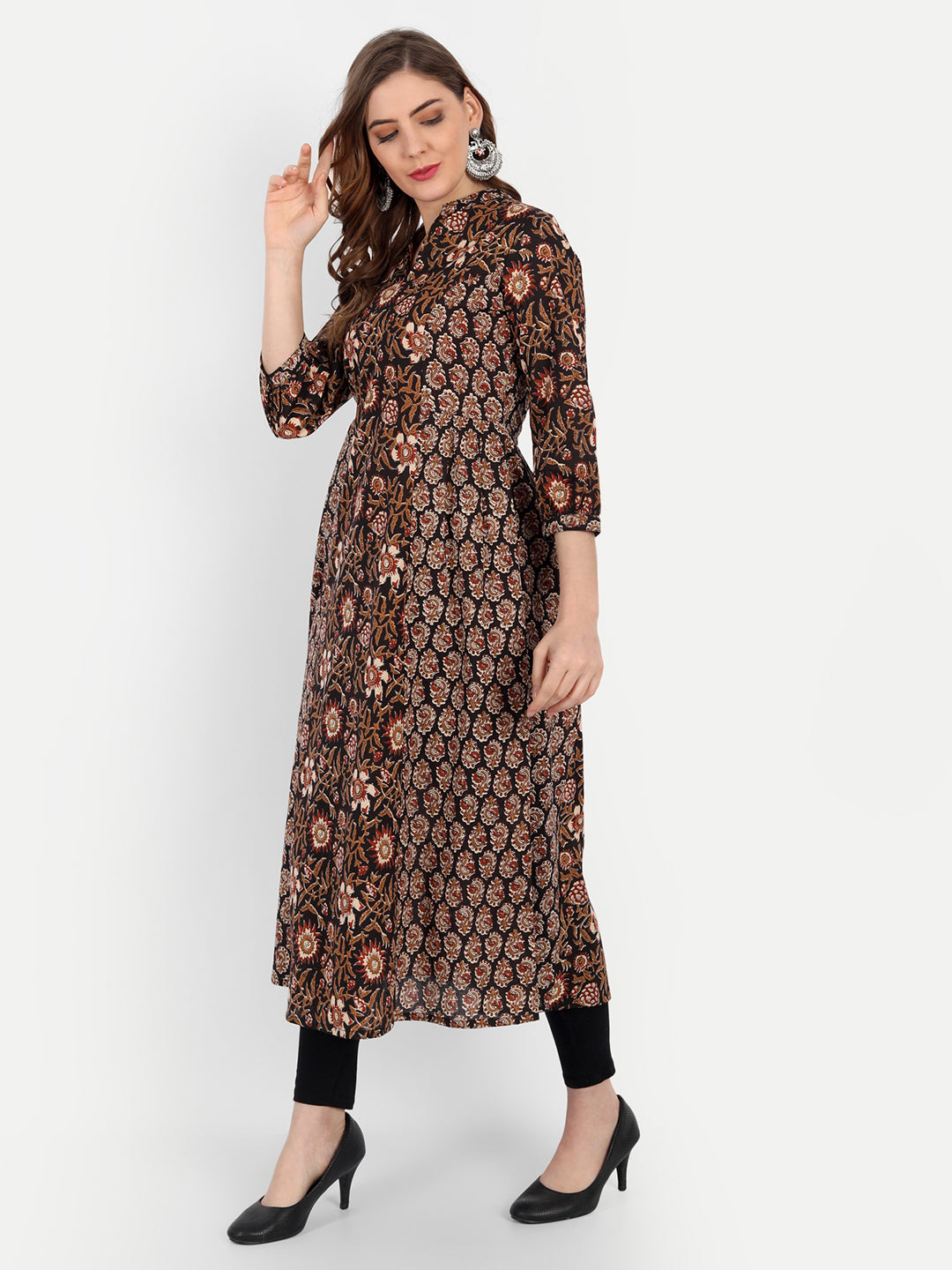 A-Line Cotton Kurti with Ajrakh Print