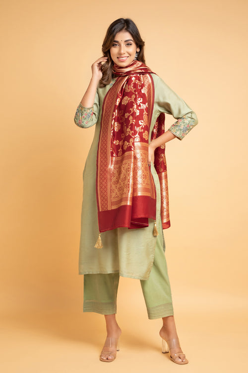 Banarsi Silk Dupatta with Zari Zaal Patterns