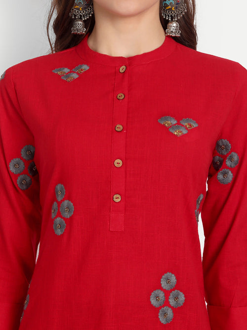 Embroidered High-Low Cotton Kurti