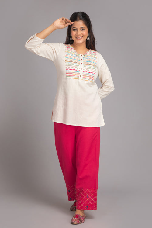 Rayon Linen Top with Colorful Embroidery