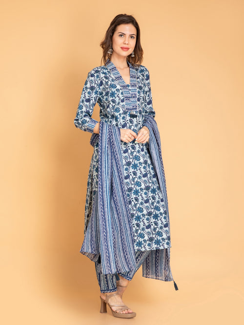 Handcrafted Cotton Dabu Print 3PC Kurta Set