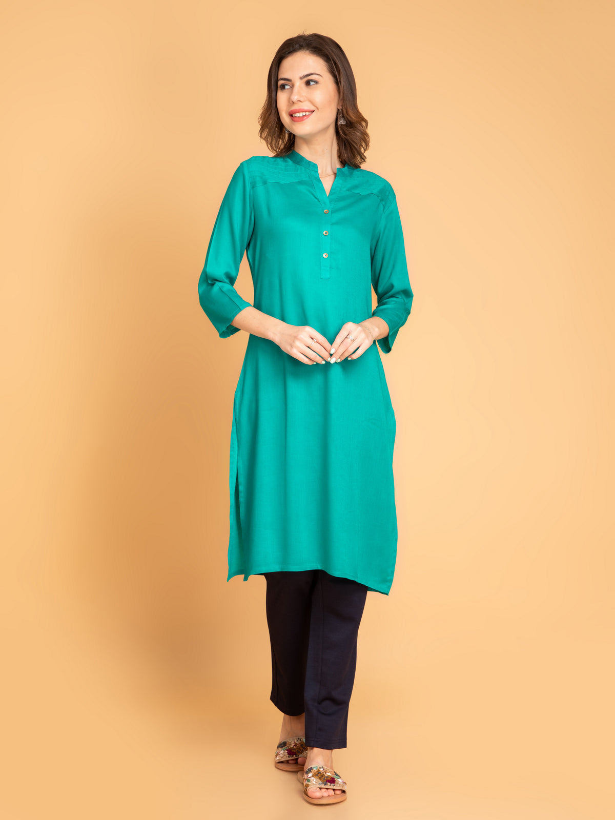 Pintuck Detail Knee-Length Kurti