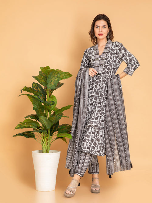 Handcrafted Cotton Dabu Print 3PC Kurta Set