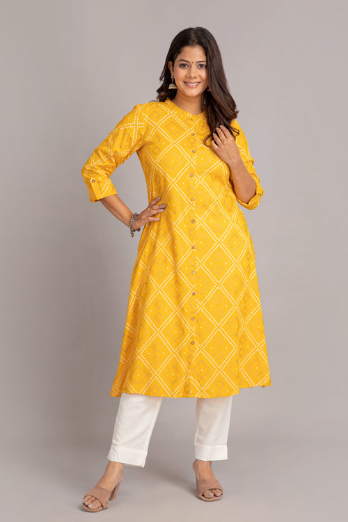 Bandhej Printed A-Line Long Kurti