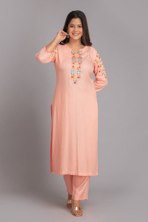 Rayon 2-Piece Kurta Set With Gota Embroidery