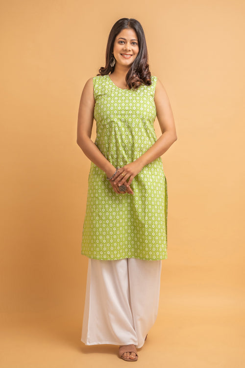 Khadi Print Sleeveless Long Kurti