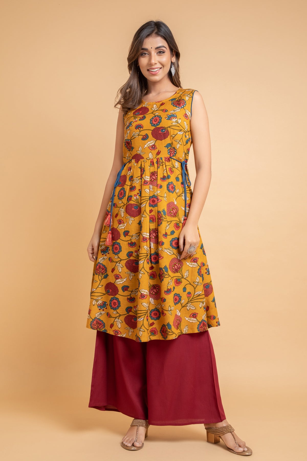 Floral Printed Rayon Kurta with Handcraft Details