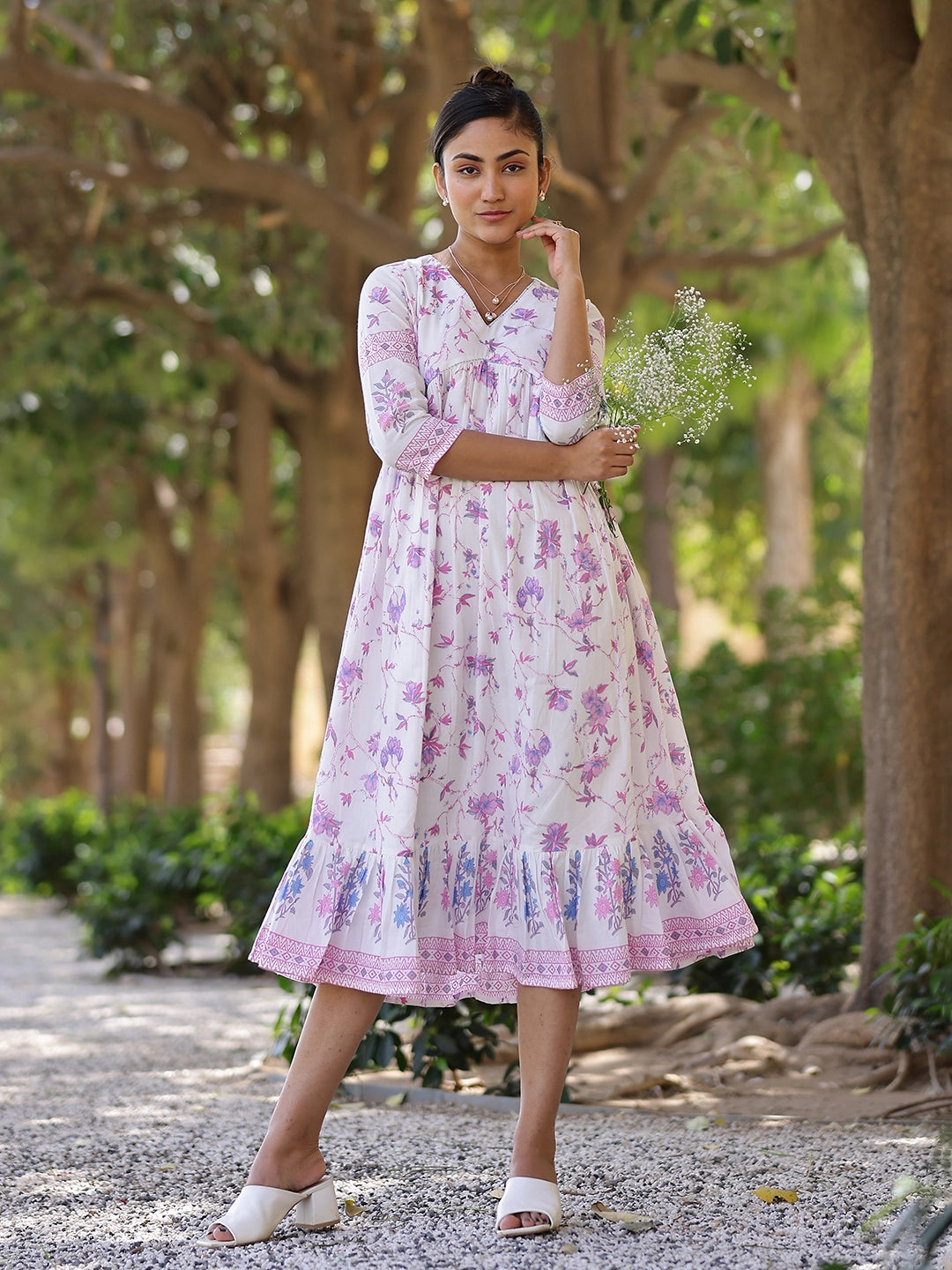 Mul cotton Floral Printed Alia Cut Flared Dress