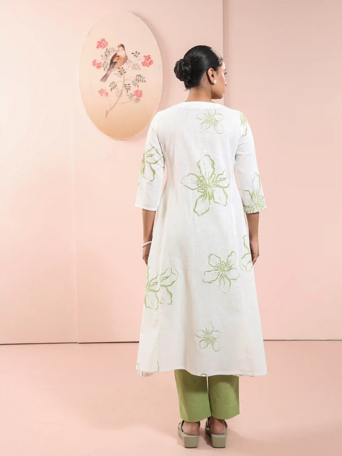 Women Lime Green floral-printed-2pc-kalidar-kurta-set