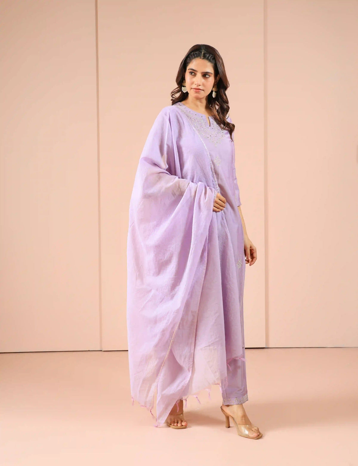 SILK BASE 3PC KALIDAR SET WITH MIRROR EMBROIDERY DETAILS