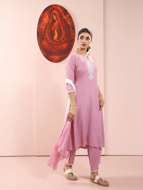 3PC KALIDAR KURTA SET DETAILED WITH EMBROIDERY