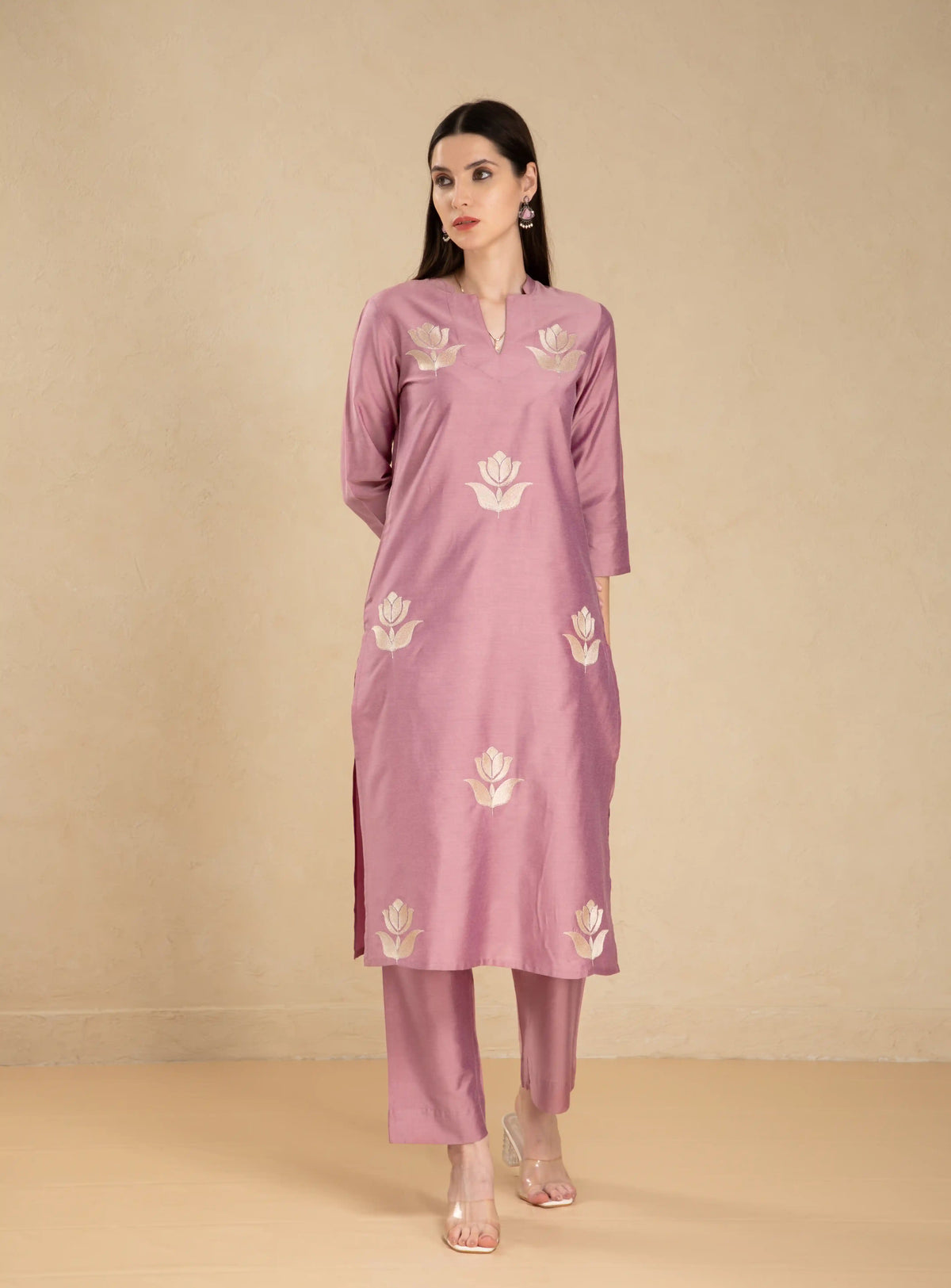 SILK BASE 2PC KURTA SET WITH EMBROIDERY DETAILS