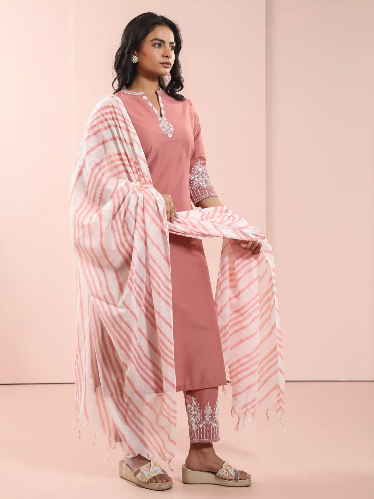 SILK BASE MIRROR EMBROIDERY 3PC KURTA SET