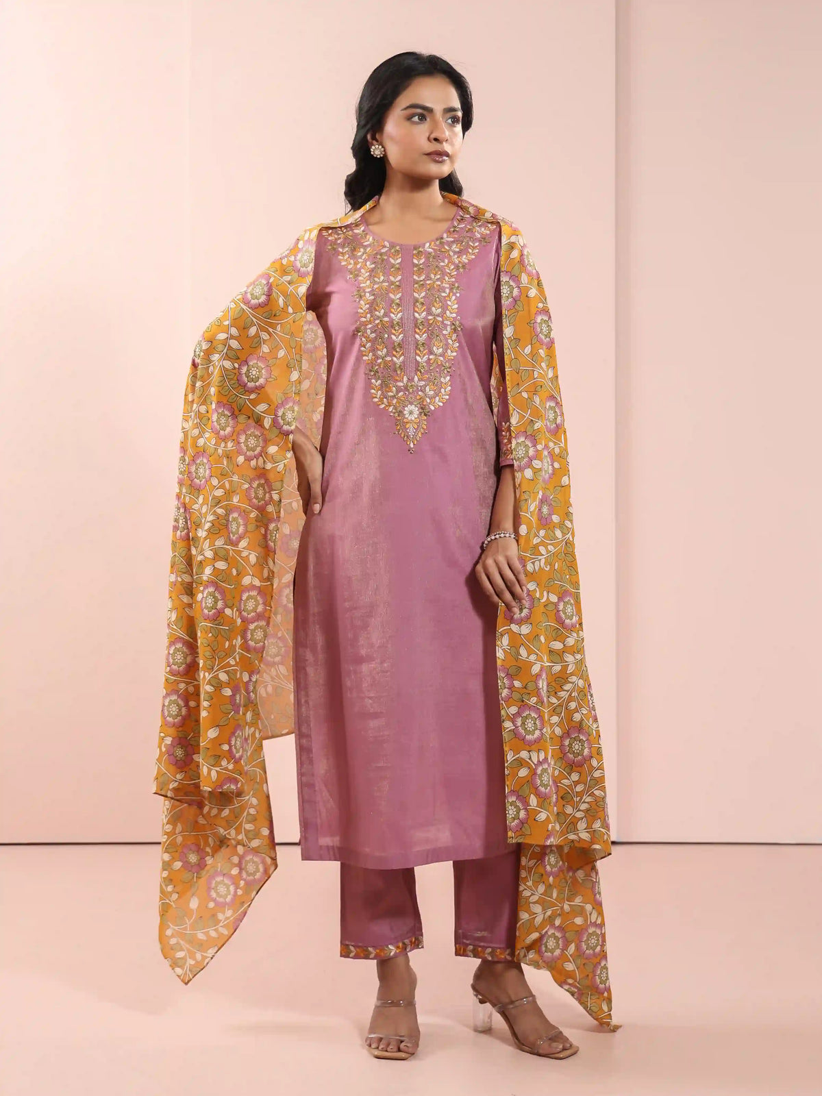 SHIMMER 3PC CHIKANKARI EMBROIDERY KURTA SET EMBELLISHED WITH ADDA WORK HIGHLIGHTS
